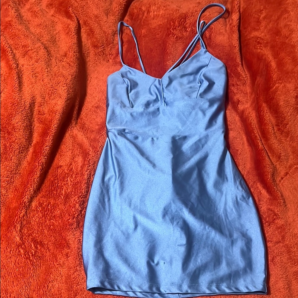 Elegant Blue Spaghetti Strap Dress